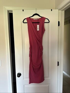 Michael Stars Sleeveless Wrap Midi Dress in Raspberry